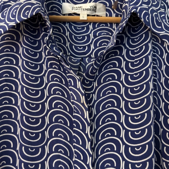 Diane Von Furstenburg Blue White Patterned Sleeveless Knee Length Dress Belt L - Picture 11 of 12